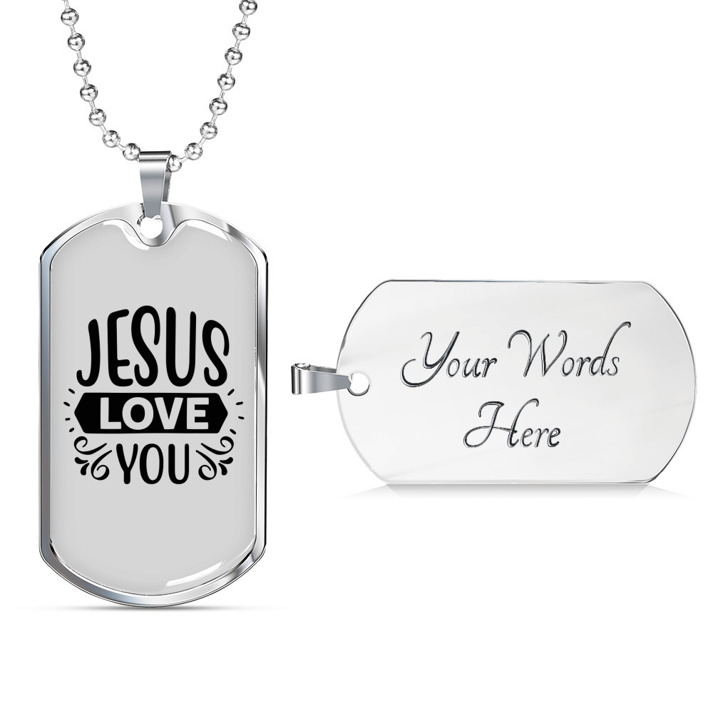 Love You Jesus Christian Necklace‎ Stainless Steel or 18k Gold Dog Tag 24" Chain